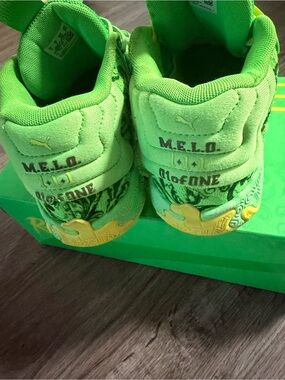 Puma Kids Neon Green MELO Sneakers with Yellow Accents